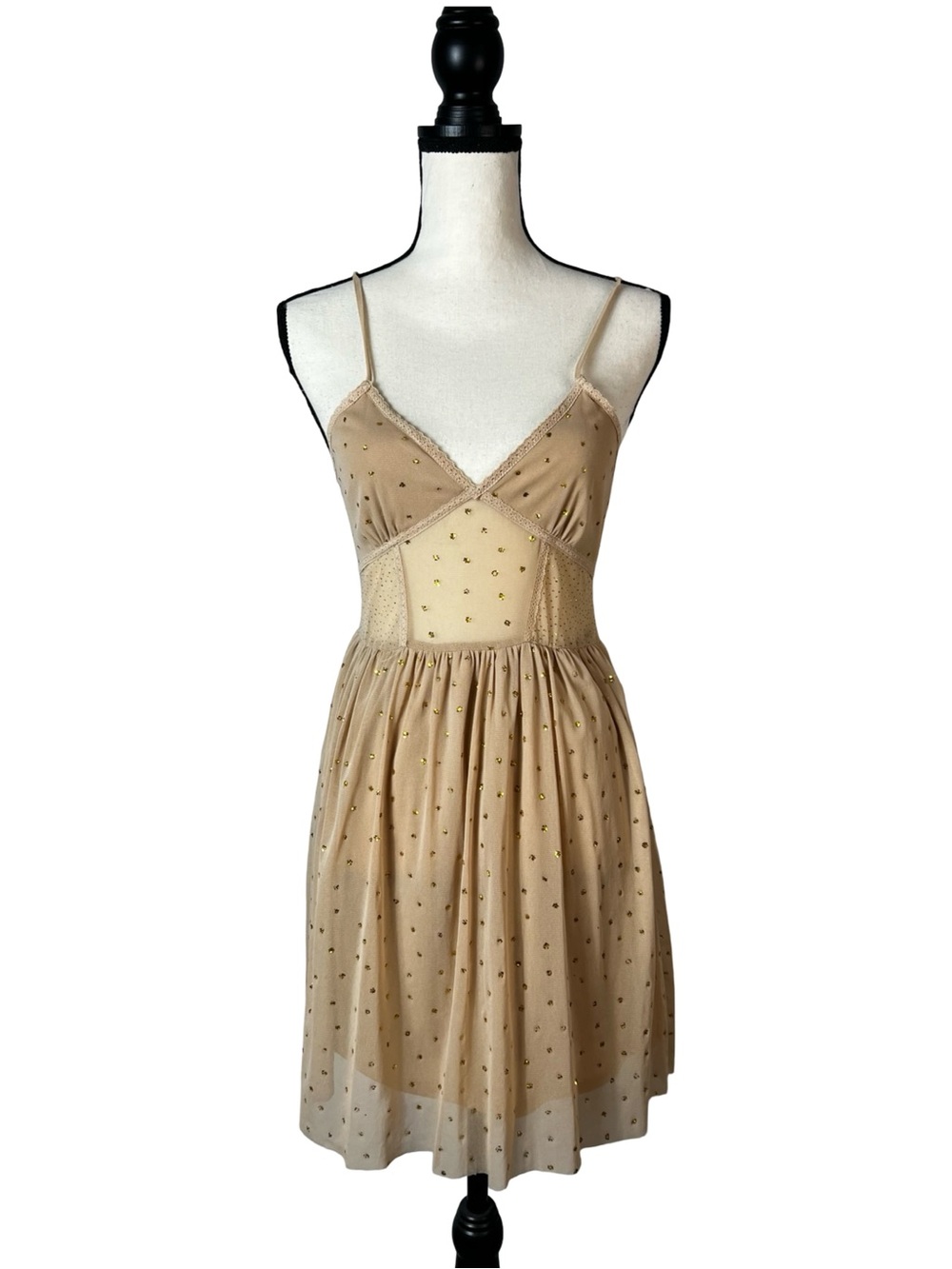 Kimchi Blue Nude Rhinestone Mesh Babydoll Dress Y2K Fairycore Medium